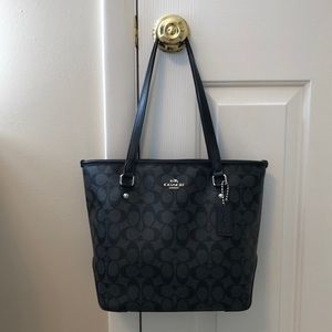 Coach Signature PVC Zip Top Tote F58294 Black/Grey